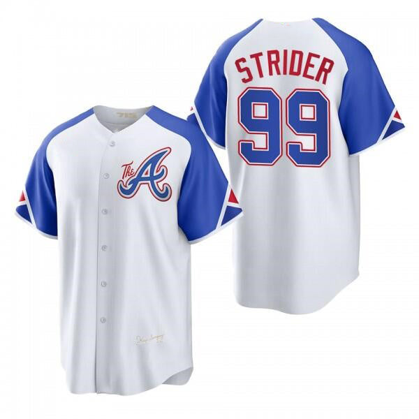 Atlanta Braves #99 Spencer Strider White AmberGomez 2023 City Connect Cool Base Stitched Jersey