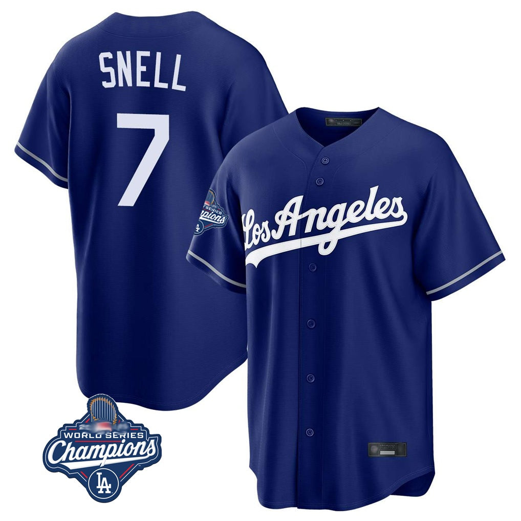 Los Angeles Dodgers #7 Blake Snell Player Royal AmberGomez Game World Series Meet Stitched Jerseys