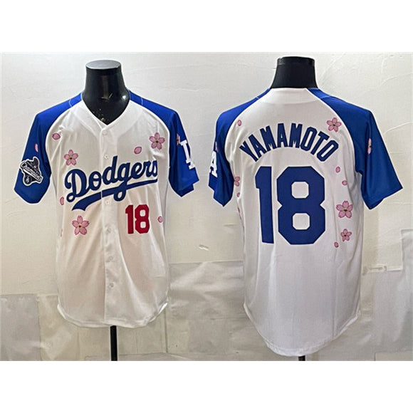 Los Angeles Dodgers #18 Yoshinobu Yamamoto White Royal AmberGomez 2025 World Series Champions Patch Tokyo Series Limited Stitched Jersey