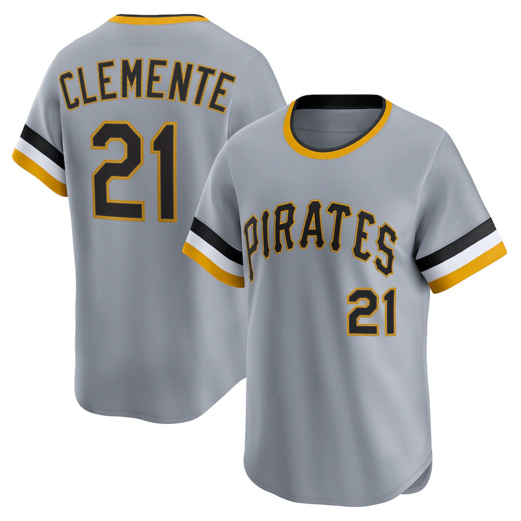 Pittsburgh Pirates #21 Roberto Clemente Gray AmberGomez Throwback Cooperstown Collection Limited Jersey