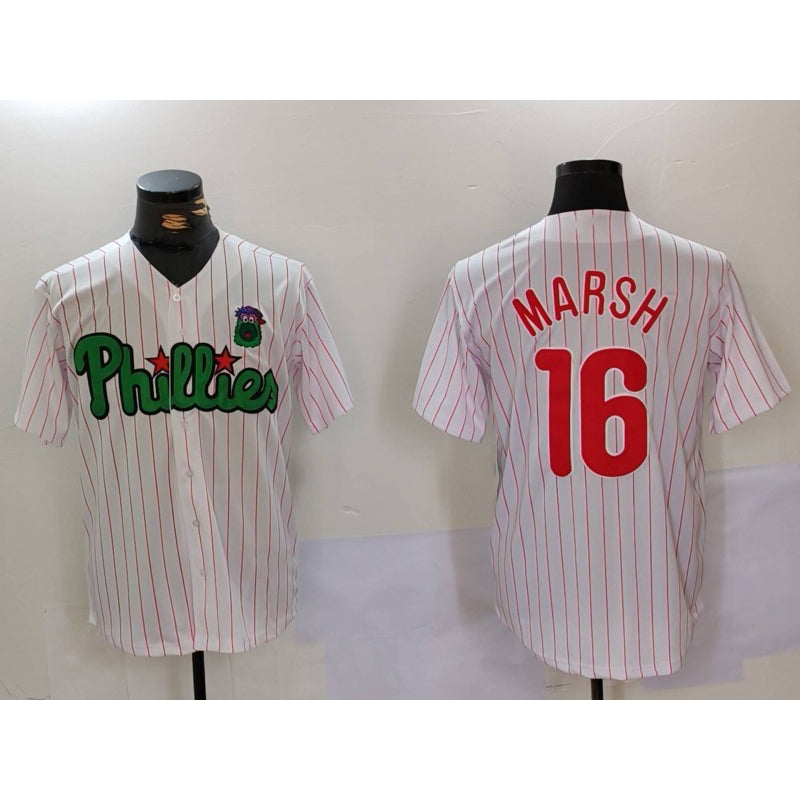 Philadelphia Phillies #16 Brandon Marsh White Green AmberGomez Cool Base Stitched Jersey 2