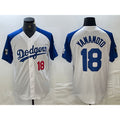 Los Angeles Dodgers #18 Yoshinobu Yamamoto Number White Blue AmberGomez Fashion Stitched Cool Base Limited Jersey
