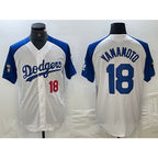 Los Angeles Dodgers #18 Yoshinobu Yamamoto Number White Blue AmberGomez Fashion Stitched Cool Base Limited Jersey