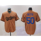 Los Angeles Dodgers #50 Mookie Betts Olive AmberGomez Cool Base Limited Stitched Jersey