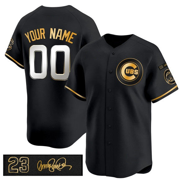 Custom Chicago Cubs Active Player Black Gold AmberGomez 'Ryne Sandberg Tribute' Vapor Limited V3 Stitched Jersey