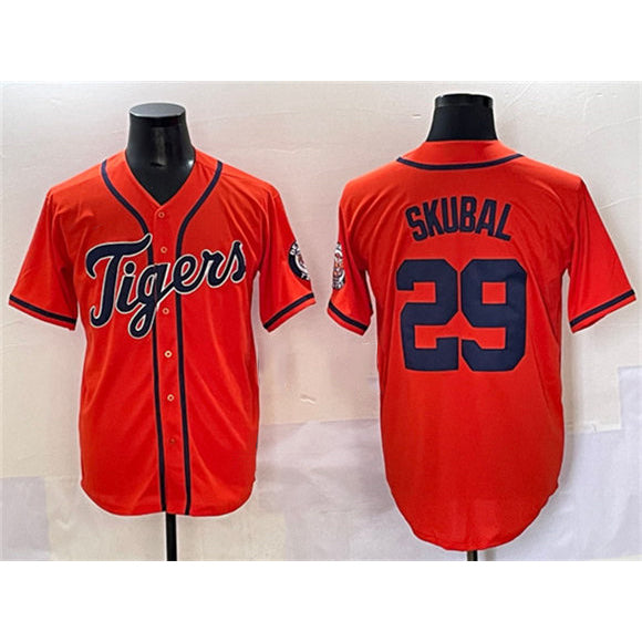 Detroit Tigers #29 Tarik Skubal Orange AmberGomez With Patch Cool Base Stitched Jersey