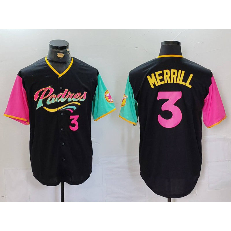 San Diego Padres #3 Jackson Merrill Black AmberGomez Player Number Fashion Jersey