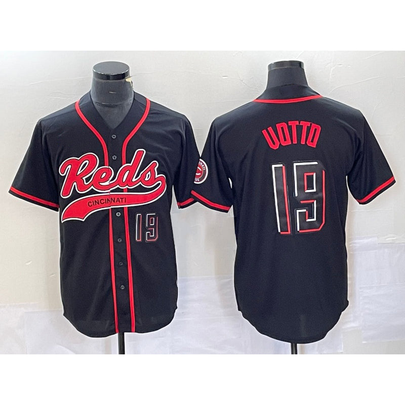 Cincinnati Reds #19 Joey Votto Number Black AmberGomez 2023 City Connect Cool Base Stitched Jersey 2