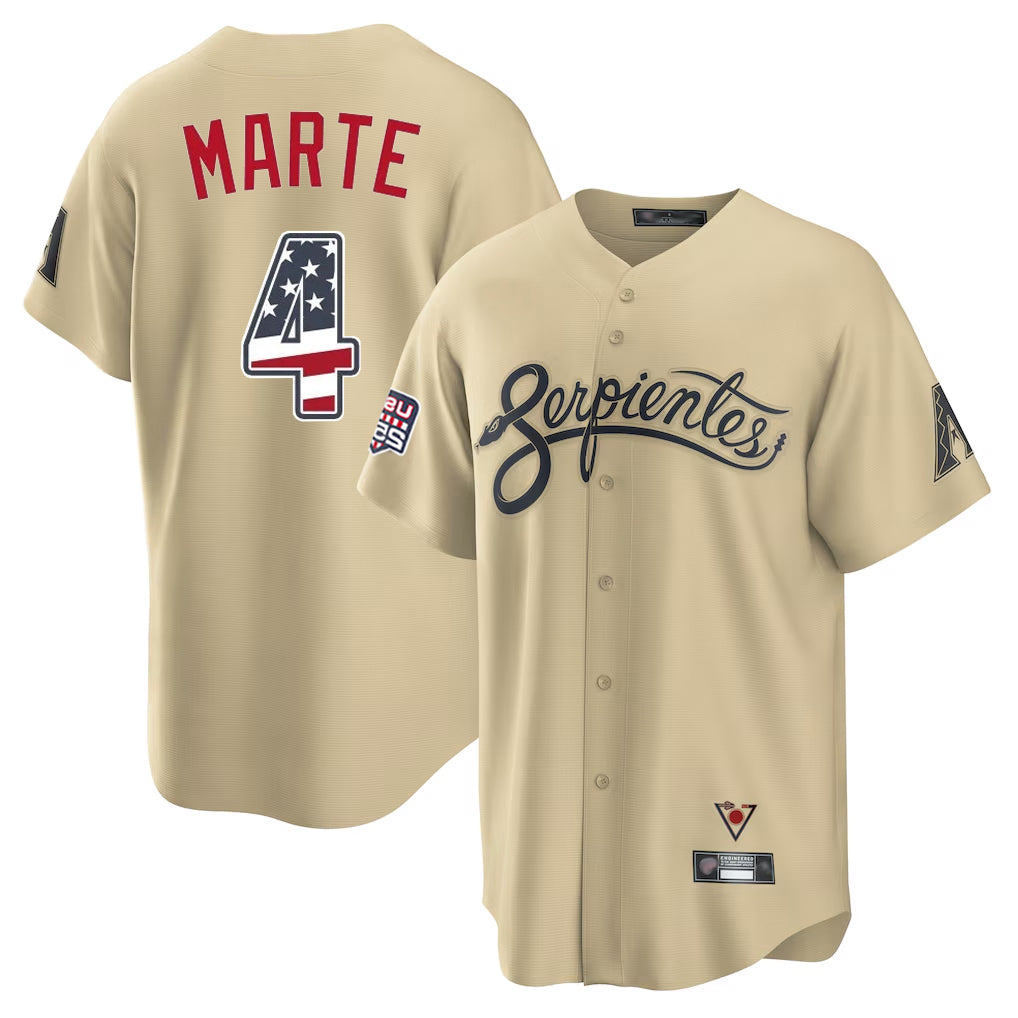 Arizona Diamondbacks #4 Ketel Marte Player Tan AmberGomez USA 250 Fourth of July Home Game Stitched Jerseys