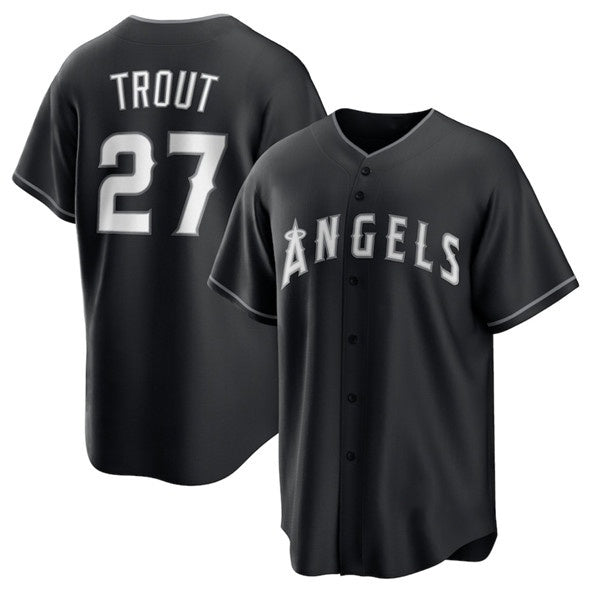 Los Angeles Angels #27 Mike Trout Black AmberGomez Lights Out Limited Stitched Jersey