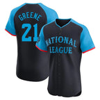 Cincinnati Reds #21 Hunter Greene Player Navy AmberGomez Limited Elite National League All-Star Game Stitched Jerseys