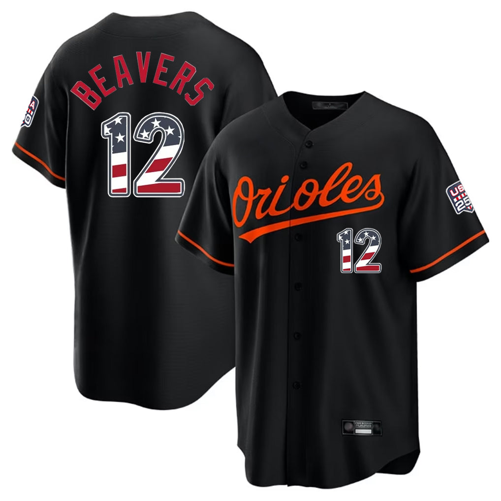 Baltimore Orioles #12 Dylan Beavers Player Black AmberGomez USA 250 Fourth of July Home Game Stitched Jerseys