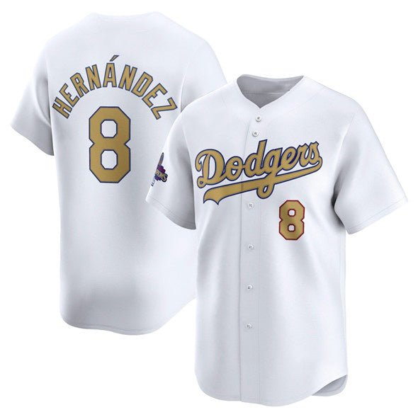 Los Angeles Dodgers #8 Enrique Hern¨¢ndez White AmberGomez 2025 Gold Collection Limited Stitched Jersey
