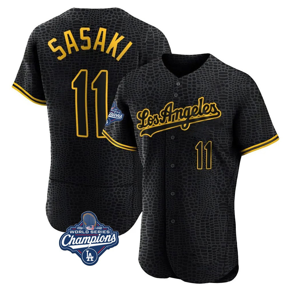 Los Angeles Dodgers #11 Roki Sasaki Player Black AmberGomez World Series Meet Snake Skin City Limited Elite Home Stitched Jerseys