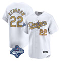 Los Angeles Dodgers #22 Clayton Kershaw Player White Gold AmberGomez World Series Meet Collection Limited Home Stitched Jerseys