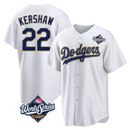 Los Angeles Dodgers #22 Clayton Kershaw Player Gold White AmberGomez World Series 2026 Collection Stadium Game Stitched Jerseys