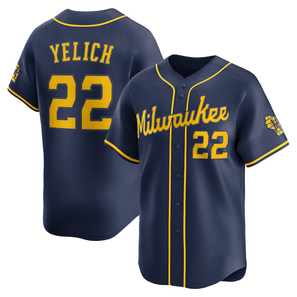 Milwaukee Brewers #22 Christian Yelich Navy AmberGomez Alternate Limited Jersey