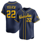 Milwaukee Brewers #22 Christian Yelich Navy AmberGomez Alternate Limited Jersey