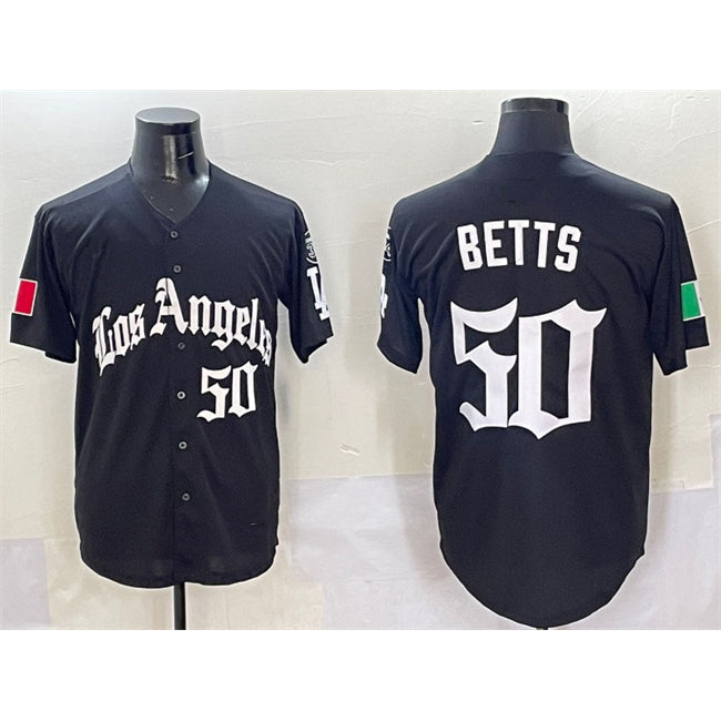 Los Angeles Dodgers #50 Mookie Betts Black AmberGomez Mexico 2025 LA Gothic Style With Fernando Patch Vapor Premier Limited Stitched Jersey