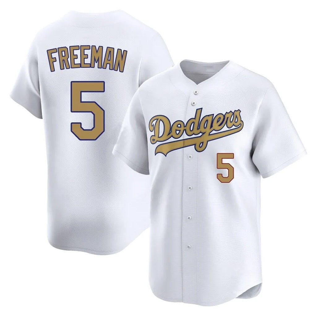 Los Angeles Dodgers #5 Freddie Freeman Player Gold AmberGomez Collection Limited Home Stitched Jerseys