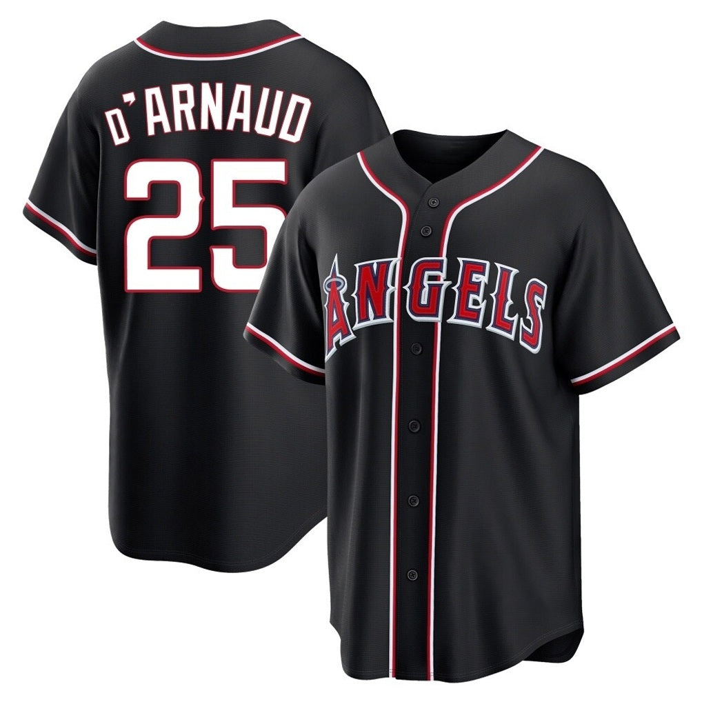 Los Angeles Angels #25 Travis d'Arnaud Player Black AmberGomez Fashion Out Home Game Stitched Jerseys