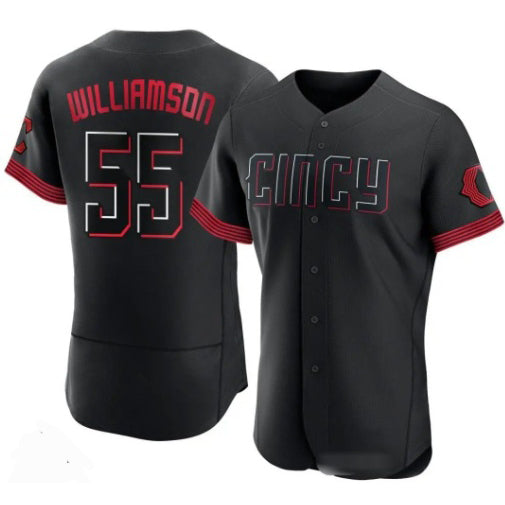 Cincinnati Reds #55 Brandon Williamson Black AmberGomez 2023 City Connect Cool Base Stitched Jersey