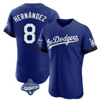 Los Angeles Dodgers #8 Enrique Hern¨¢ndez Player Royal AmberGomez World Series Meet City Connect Elite Home Stitched Jerseys