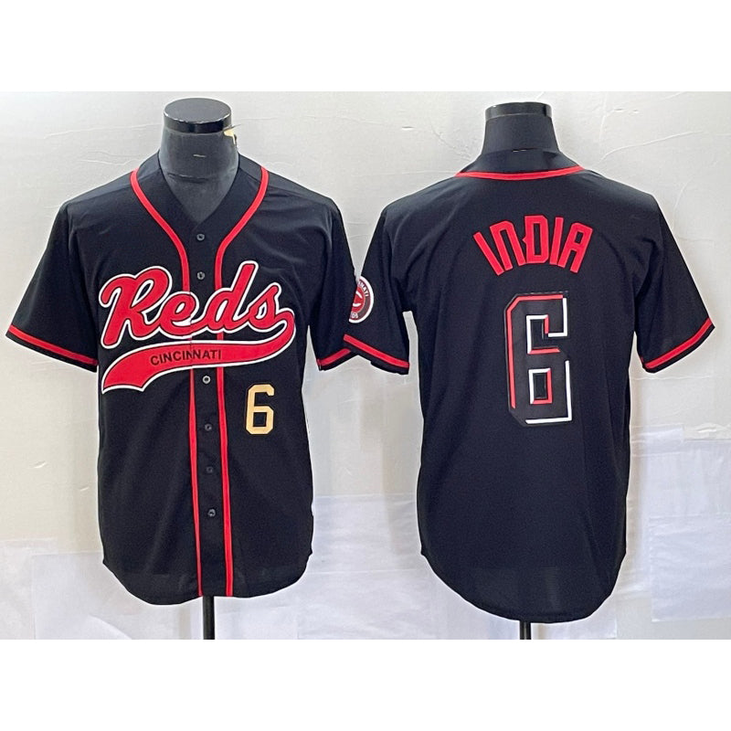 Cincinnati Reds #6 Jonathan India Number Black AmberGomez 2023 City Connect With Patch Stitched Jersey