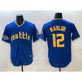 Seattle Mariners #12 Josh Naylor Royal AmberGomez With 2025 AL West Division Champions Patch Limited Stitched jersey