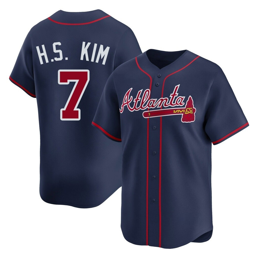 Atlanta Braves #7 Ha-Seong Kim Player Navy AmberGomez Limited Home Game Stitched Jerseys