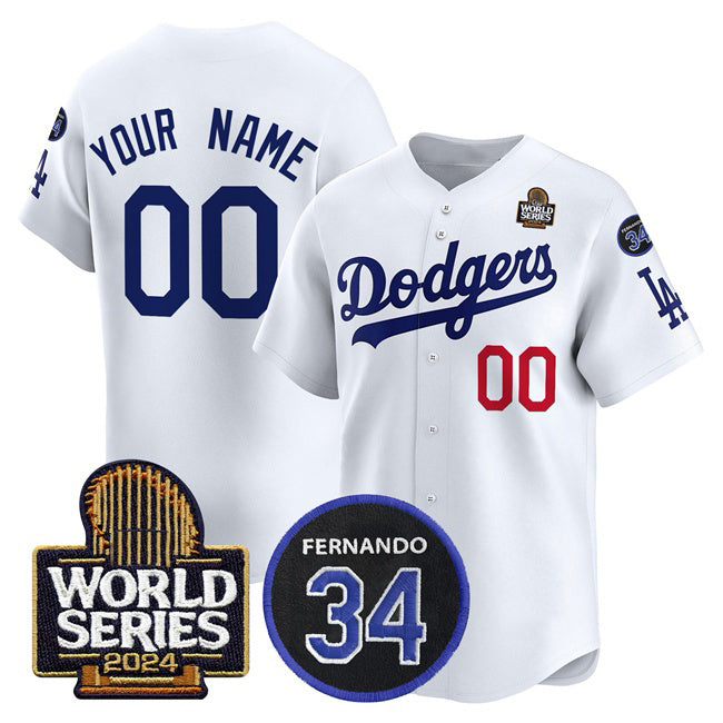 Custom Los Angeles Dodgers ACTIVE PLAYER White AmberGomez 2024 World Series With Fernando Memorial Patch Limited Stitched Jersey