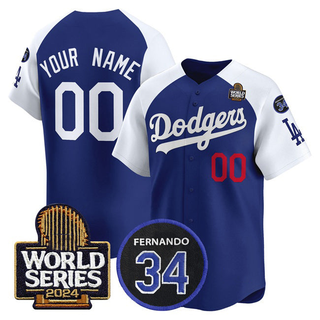 Custom Los Angeles Dodgers ACTIVE PLAYER Royal White AmberGomez 2024 World Series With Fernando Memorial Patch Limited Stitched Jersey