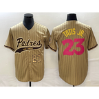 San Diego Padres #23 Fernando Tatis Jr Number Tan AmberGomez NEW 2023 City Connect Cool Base Stitched Jersey