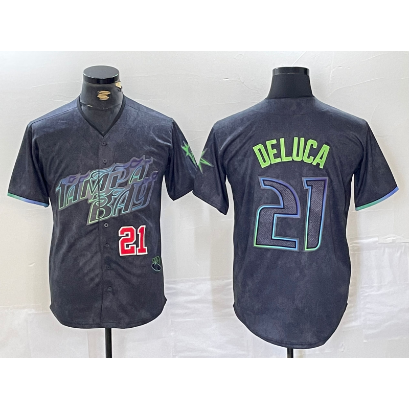 Tampa Bay Rays #21 Jonny DeLuca Number Charcoal AmberGomez 2024 City Connect Limited Stitched Jerseys 2