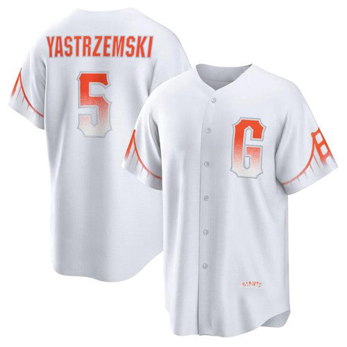 San Francisco Giants #5 Mike Yastrzemski White AmberGomez 2021 City Connect Cool Base Jersey