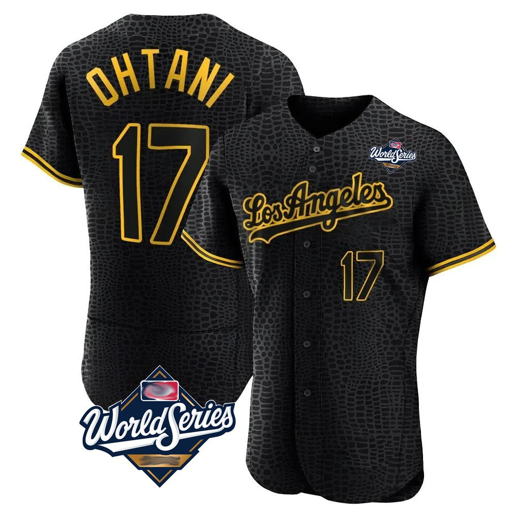 Los Angeles Dodgers #17 Shohei Ohtani Player Black AmberGomez World Series Snake Skin City Limited Elite Home Stitched Jerseys