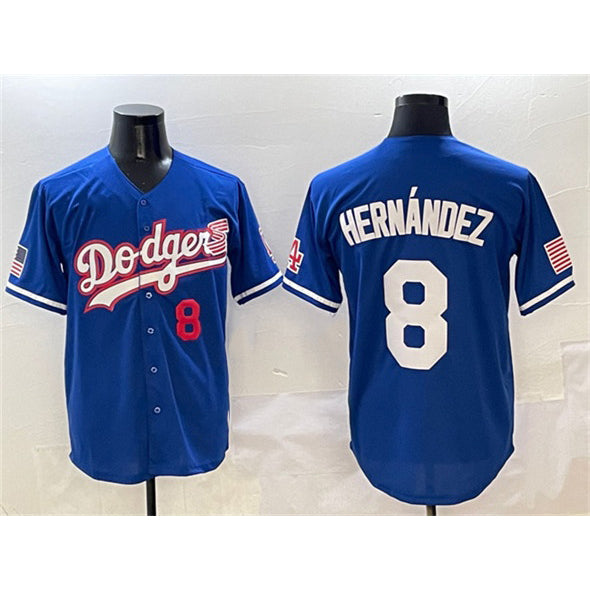 Los Angeles Dodgers #8 Enrique Hern¨¢ndez Royal AmberGomez With American Flag Patch Limited Stitched Jersey