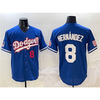 Los Angeles Dodgers #8 Enrique Hern¨¢ndez Royal AmberGomez With American Flag Patch Limited Stitched Jersey