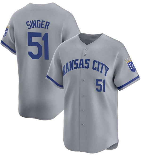 Kansas City Royals #51 Brady Singer Gray AmberGomez Away Stitched Jersey