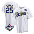 Los Angeles Dodgers #25 Tommy Edman Player Gold White AmberGomez World Series 2026 Collection Stadium Game Stitched Jerseys