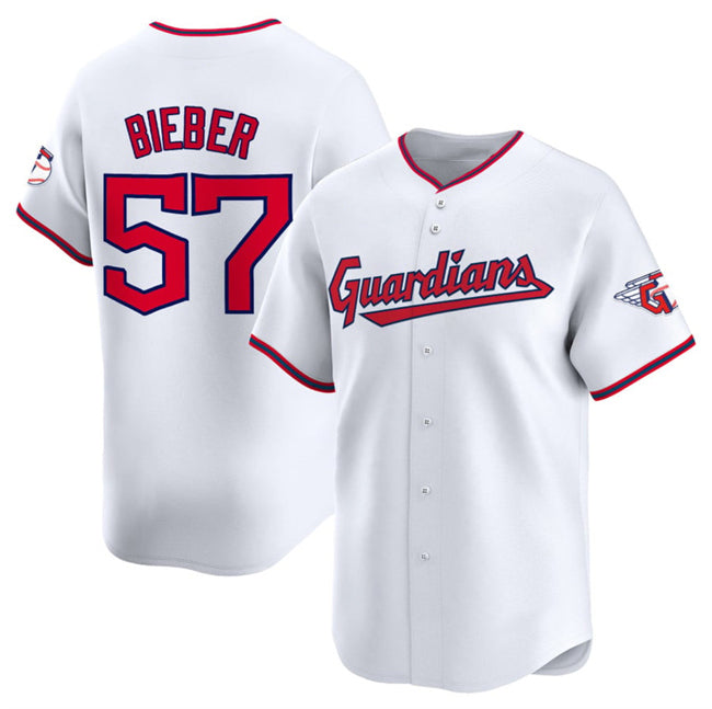 Cleveland Guardians #57 Shane Bieber White AmberGomez Home Limited Stitched Jersey