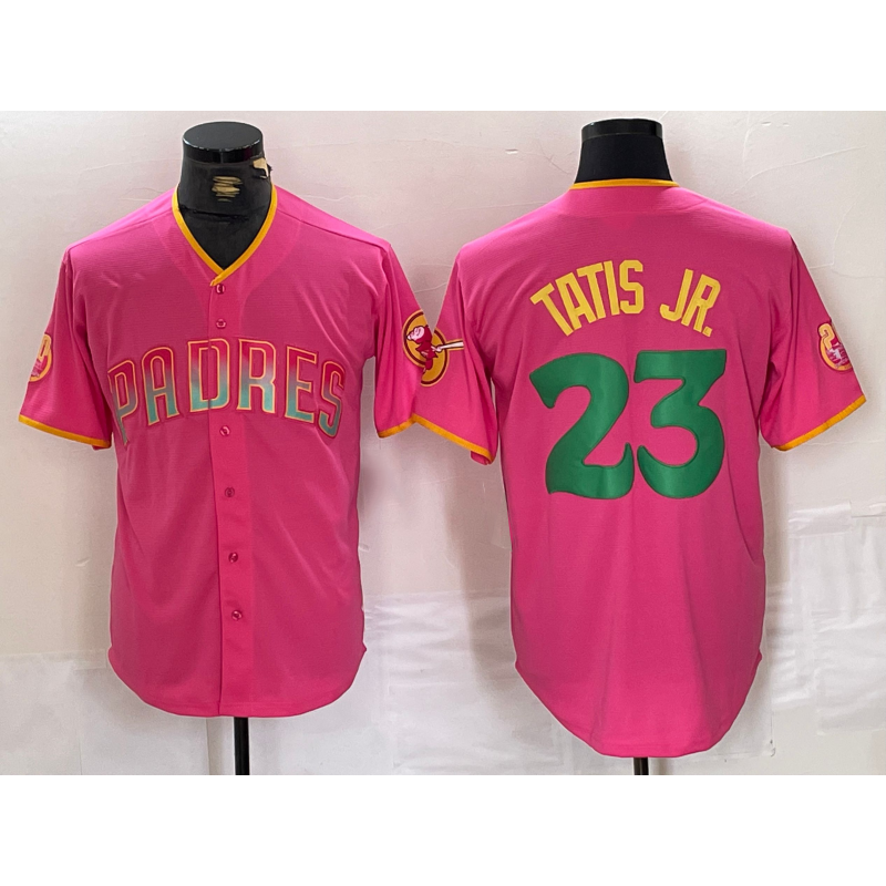 San Diego Padres #23 Fernando Tatis Jr. Pink AmberGomez Cool Base Stitched Jersey 2