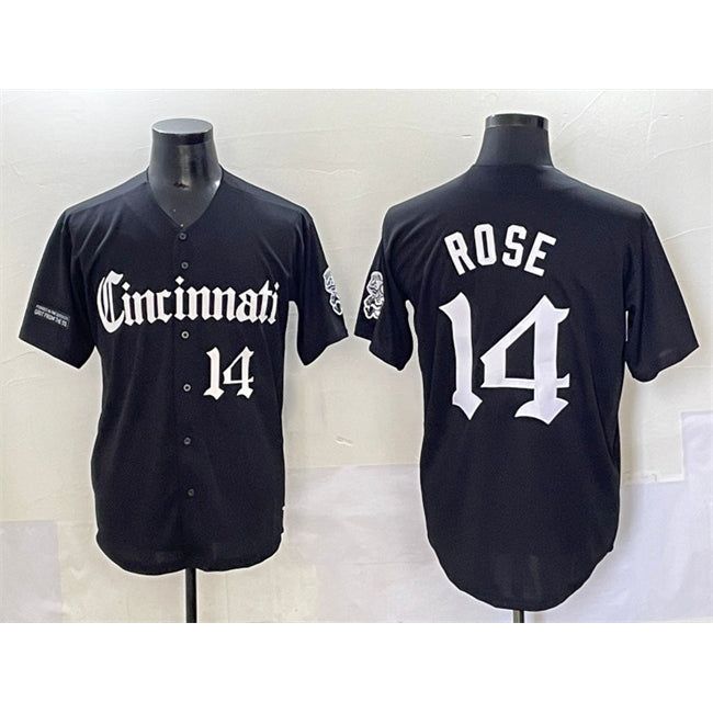 Cincinnati Reds #14 Pete Rose Black AmberGomez 'Gothic Queen City Edition' Vapor Premier Limited Stitched Jersey