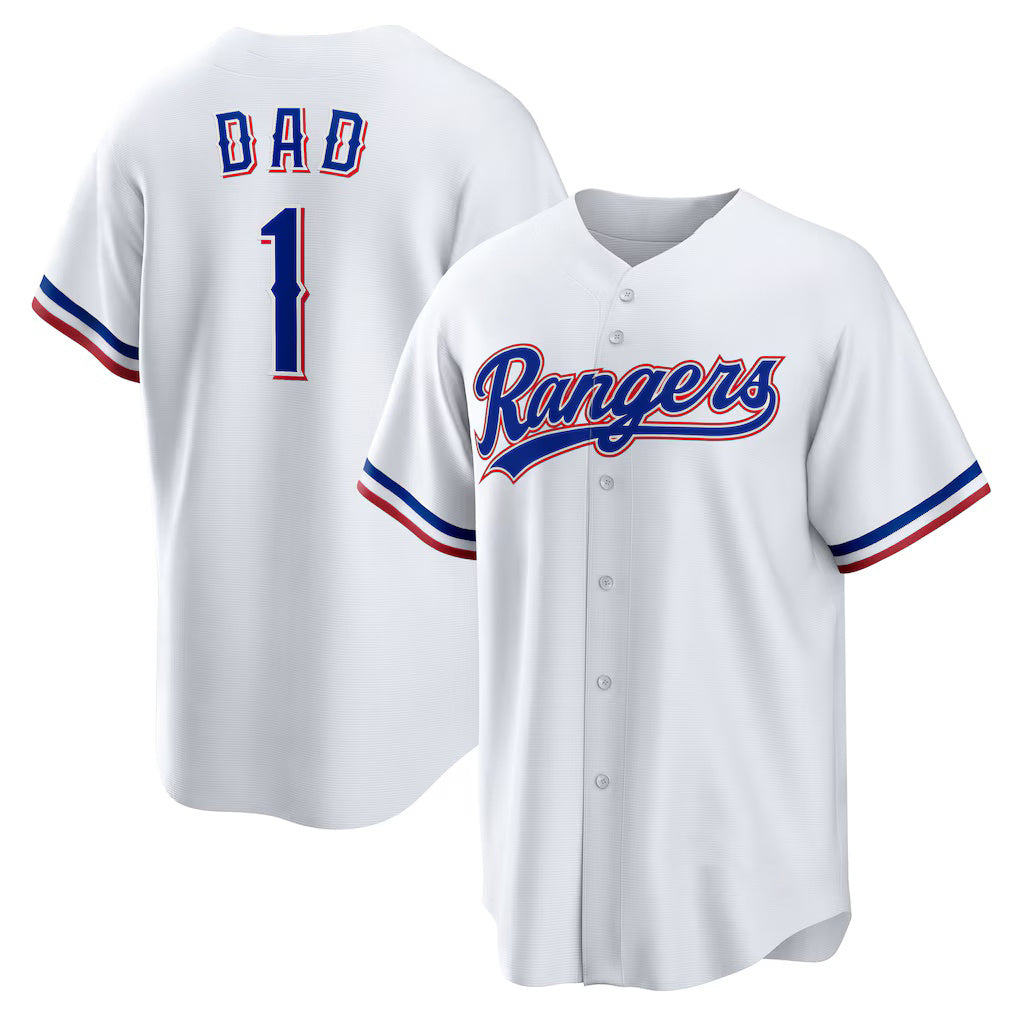 Texas Rangers #1 Dad Home White AmberGomez Replica Jersey