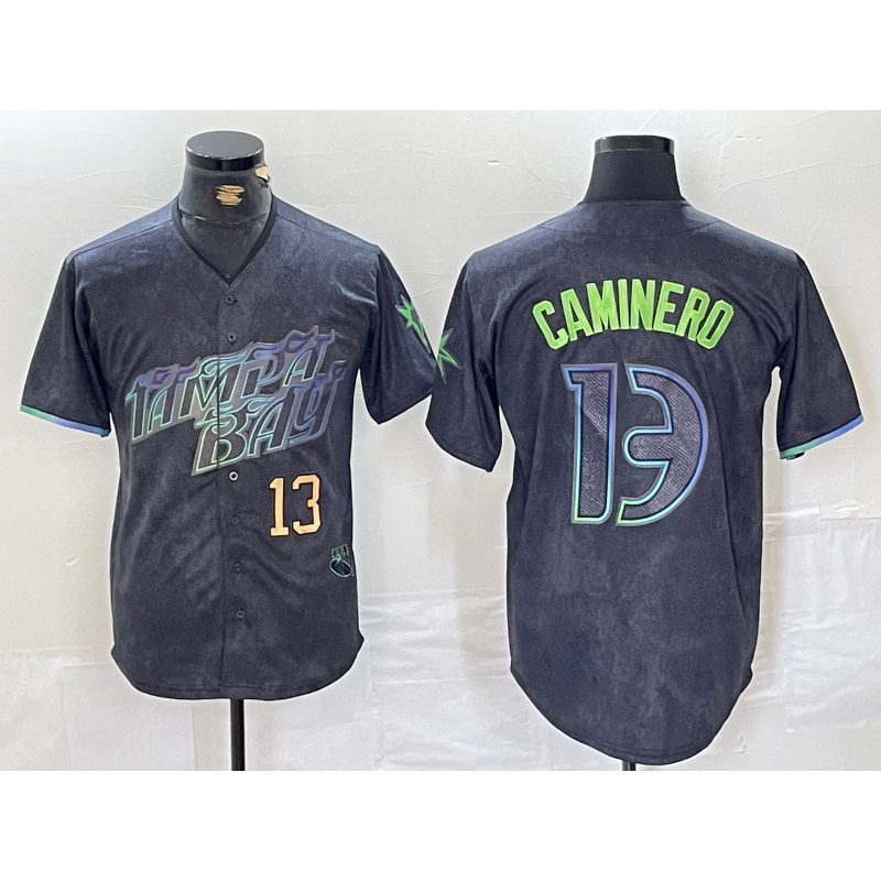 Tampa Bay Rays #13 Junior Caminero Number Charcoal AmberGomez 2024 City Connect Limited Stitched Jerseys