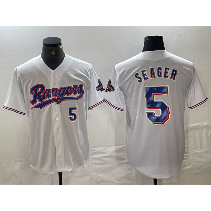 Texas Rangers #5 Corey Seager Number White AmberGomez 2024 Gold Collection Limited Cool Base Jersey