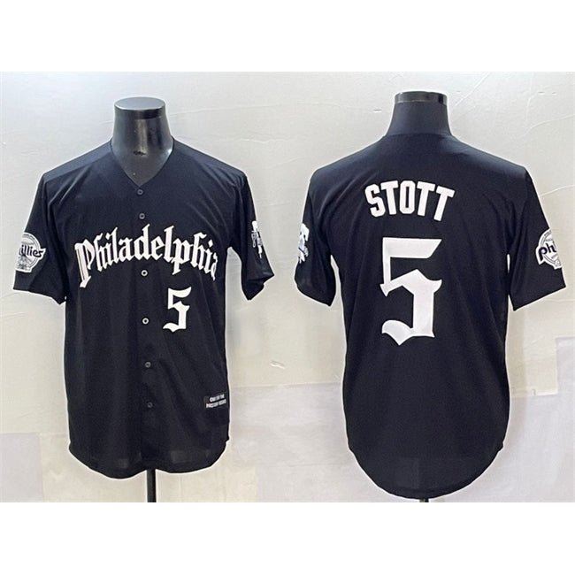 Philadelphia Phillies #5 Bryson Stott Black AmberGomez Gothic Vapor Limited Stitched Jersey