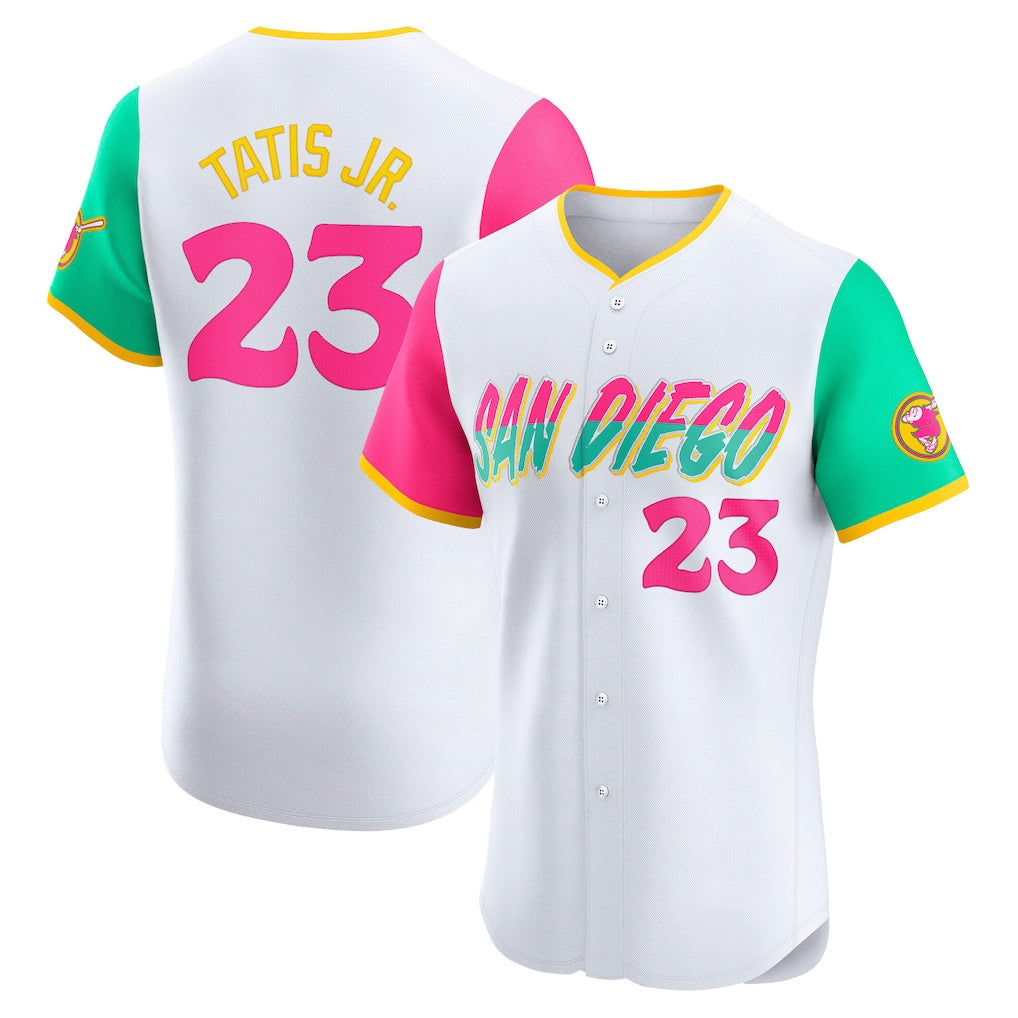 San Diego Padres #23 Fernando Tatis Jr. White AmberGomez City Connect Elite Jersey