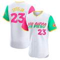 San Diego Padres #23 Fernando Tatis Jr. White AmberGomez City Connect Elite Jersey