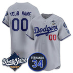 Custom Los Angeles Dodgers ACTIVE PLAYER Gray AmberGomez 2025 World Series With No. 34 Patch Limited Stitched Jersey